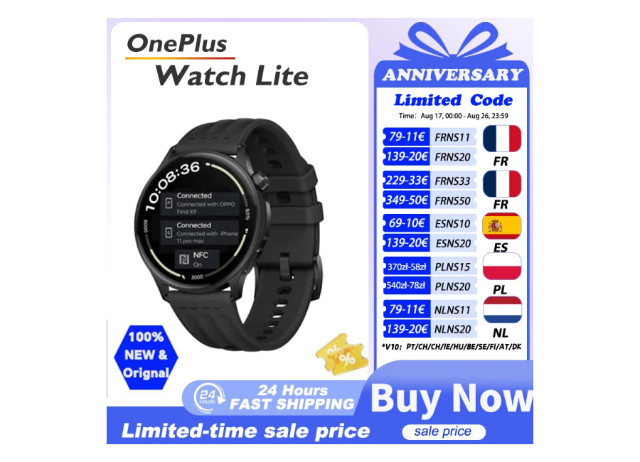 Estreno mundial OnePlus Watch Lite Smart Watch Versión global Hasta 10 días de duración de la…