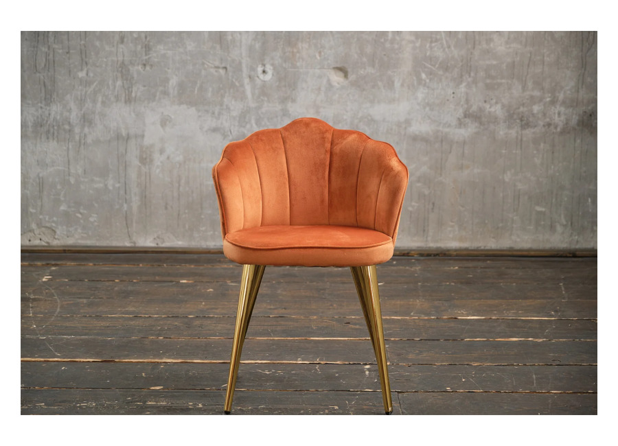 Kawola Silla KAWOLA SALLY, silla de comedor, terciopelo naranja, patas dorada