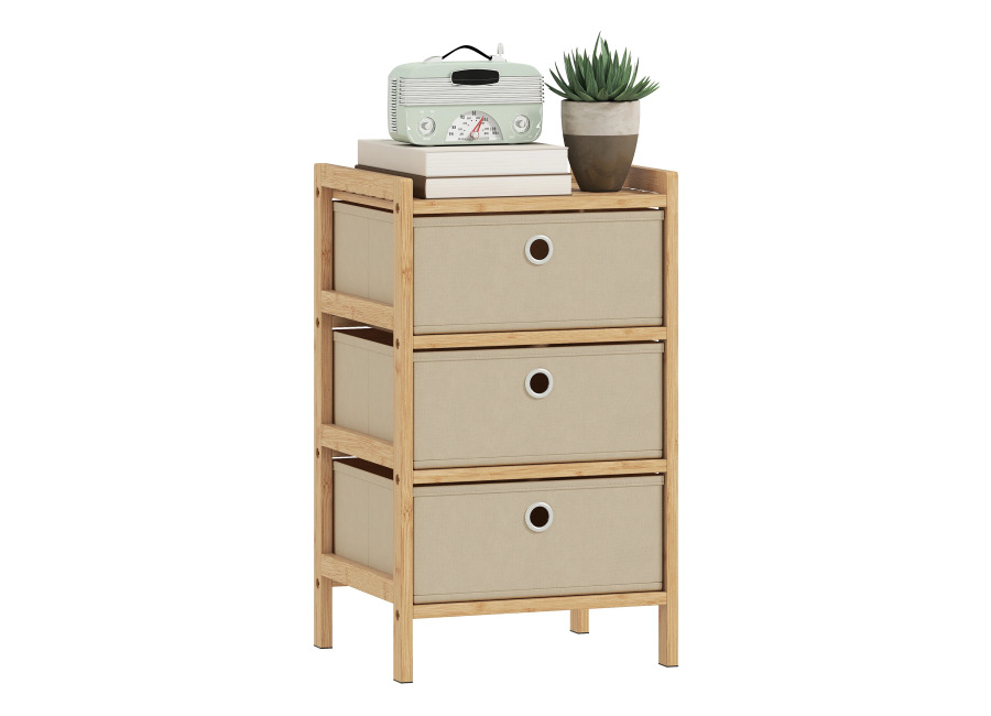 HOMCOM Cómoda con 3 Cajones de Tela, Cómoda para Dormitorio de Bambú, Cajonera para Espacios Pequeños,…