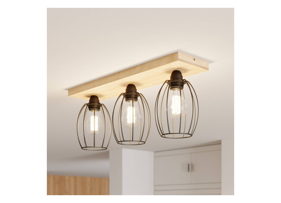 Britop Plafón Beevly, madera y metal, 3 luce