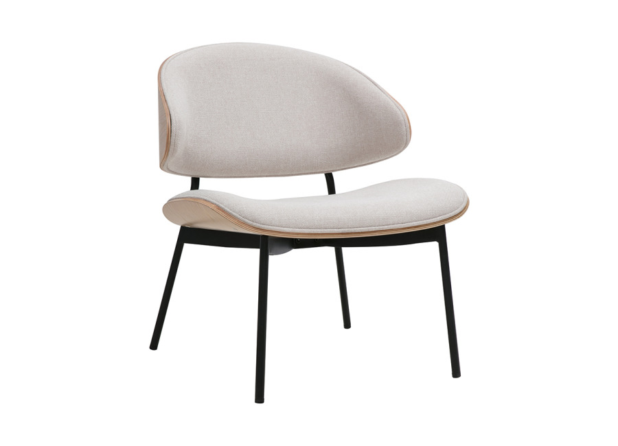 Miliboo Sillón de tela efecto terciopelo texturizado beige, madera clara y metal negro FABULO