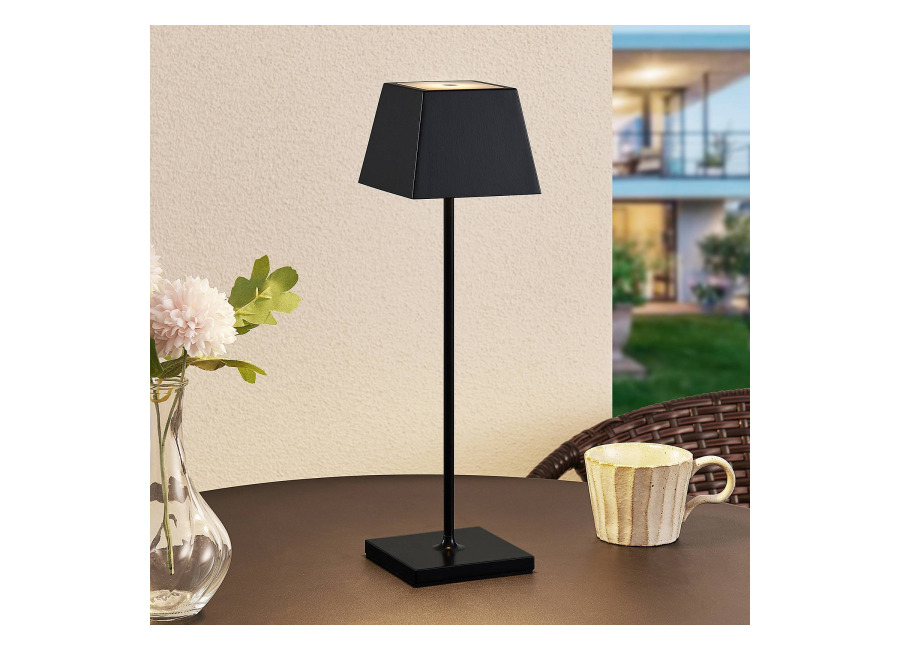 Lucande Patini lámpara de mesa LED exterior, negro