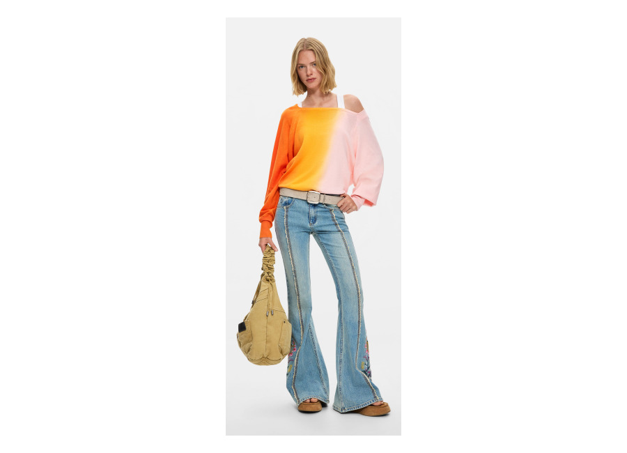 Desigual Pantalón vaquero flores flare, Mujer, Algodon, Azul, 34