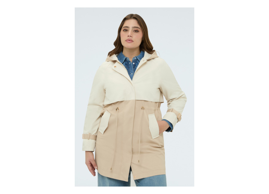Fiorella Rubino Trench bicolor con capucha