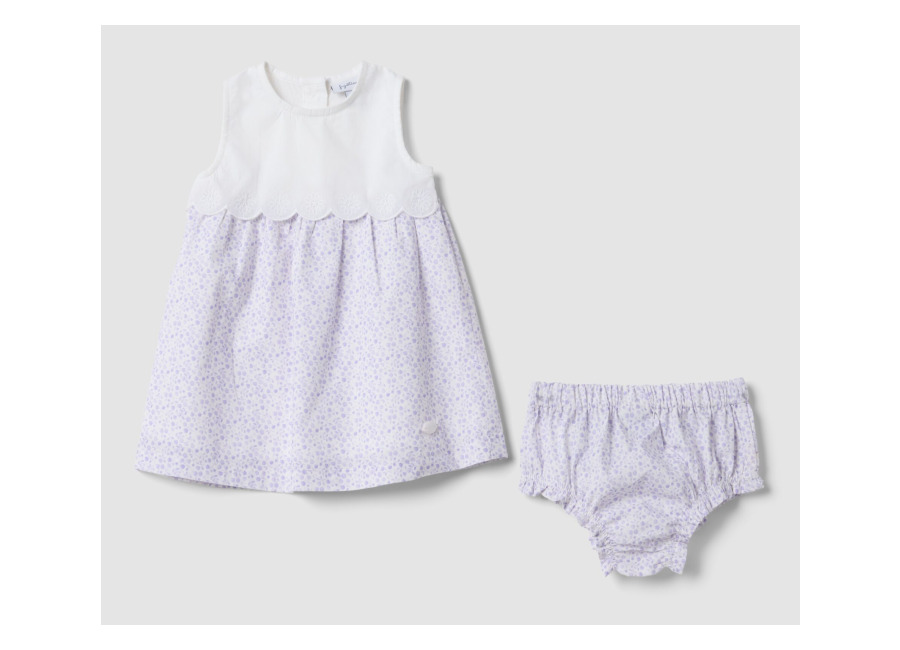 Fagottino Conjunto Blanco De Algodón Puro Con Vestido Y Cubrepañal A Juego, Bebé Niña, Blanco, Talla: 1-3