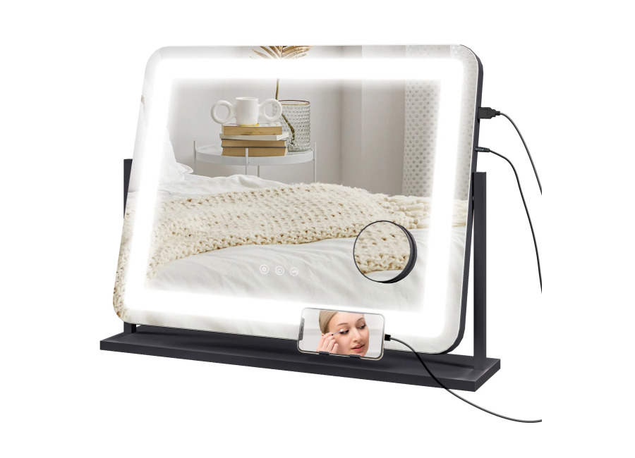 Espejo HOMCOM con LED luminoso, espejo de maquillaje con 3 modos de iluminación, tamaño 10X, puerto…