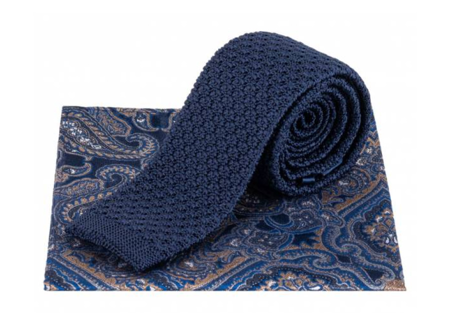 Lambretta Paisley Hombre Corbata de punto y Pañuelo de bolsillo LAMAW2312-NAVY