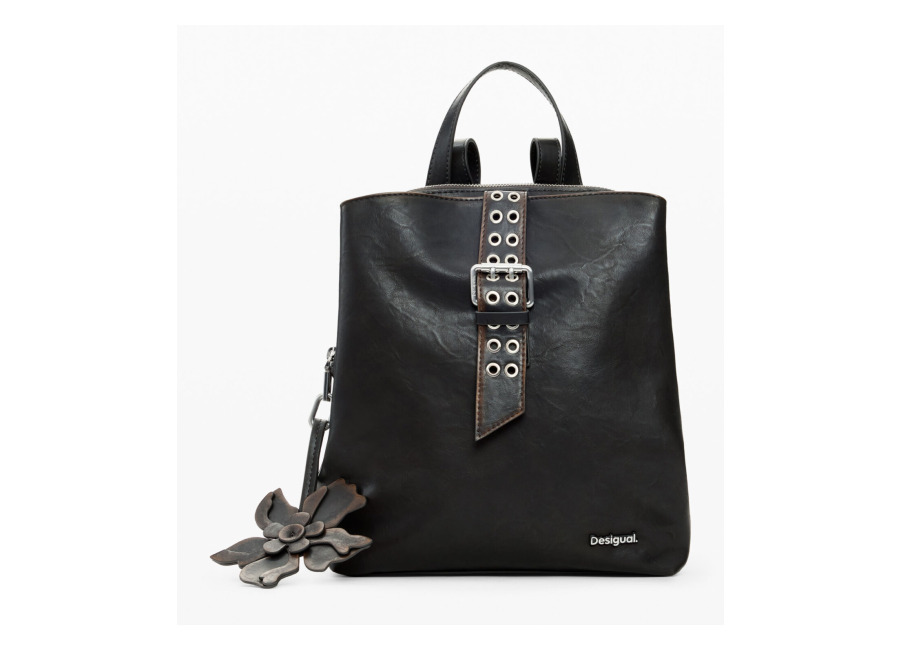 Desigual Mochila pequeña apliques flores, Mujer, Poliuretano, MarróN, U