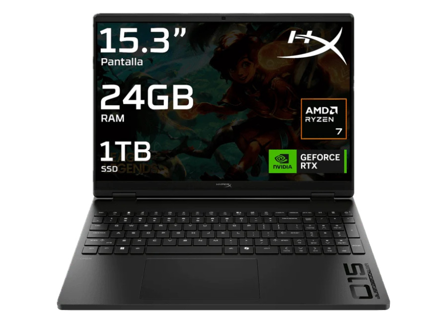 HP Portátil gaming – HP HyperX OMEN 15-gb0007ns, 15.3 » 2K, AMD Ryzen™ 7 260, 24 GB RAM, 1 TB SSD, GeForce RTX™ 5060, Sin sistema operativo