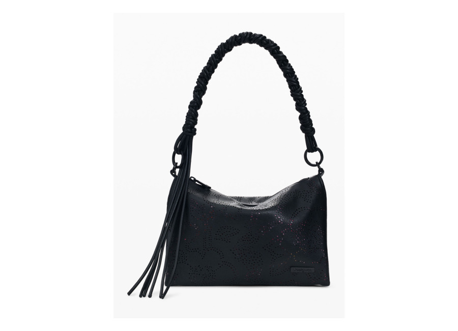 Desigual Bolso mediano flores, Mujer, Poliuretano, Negro, U