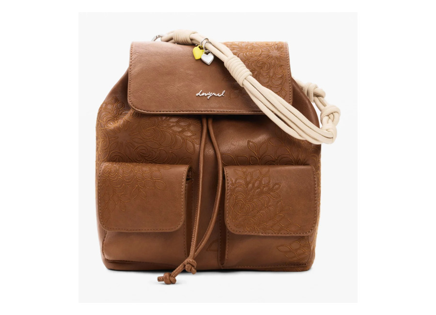 Desigual Mochila pequeña bordados, Mujer, Poliuretano, MarróN, U
