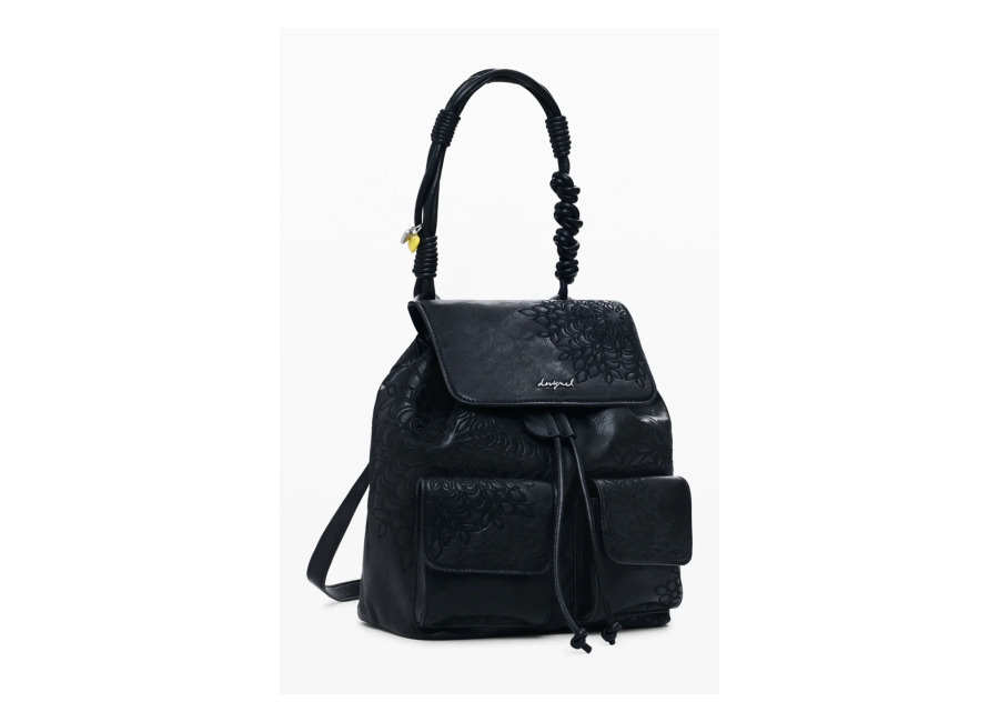 Desigual Mochila pequeña bordados, Mujer, Poliuretano, Negro, U