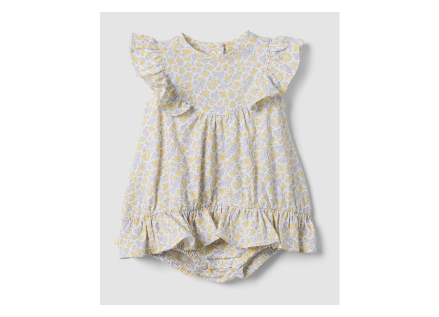 Fagottino Ranita Amarilla De Algodón Puro Con Volantes Y Estampado Floral Para Bebé Niña, Bebé Niña, Blanco/amarillo, Talla: 1-3