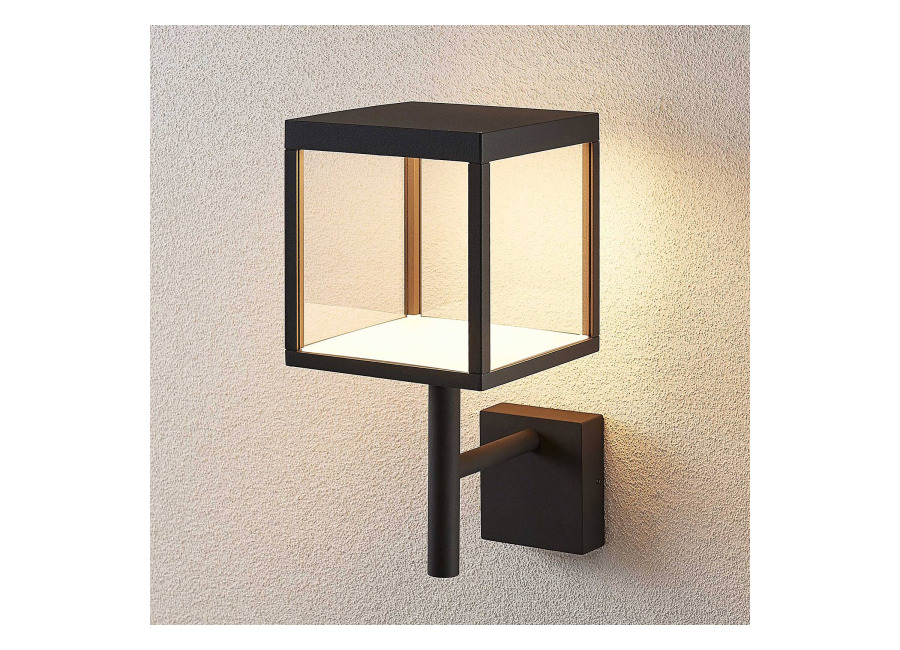 Lucande Aplique de pared LED Cube de Lucande, antracita, vidrio, 37 cm, IP54