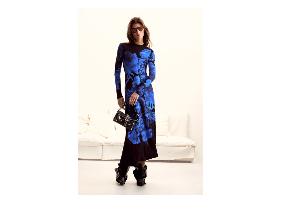 Desigual Vestido flores largo M. C. Lacroix, Mujer, Viscosa, Azul