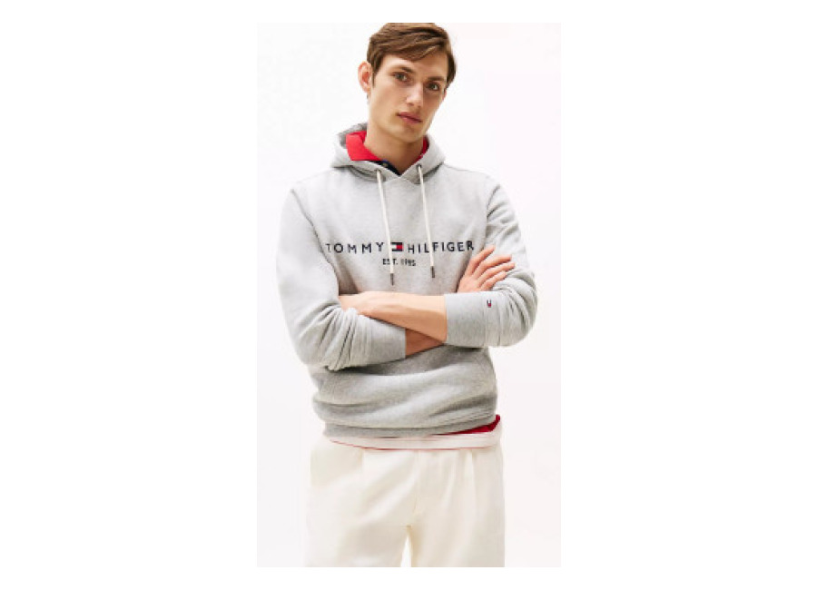 Tommy Hilfiger para hombre. MW0MW10752 Sudadera Core Logo gris (S), Casual, Poliéster, Manga larga, Algodón Orgánico