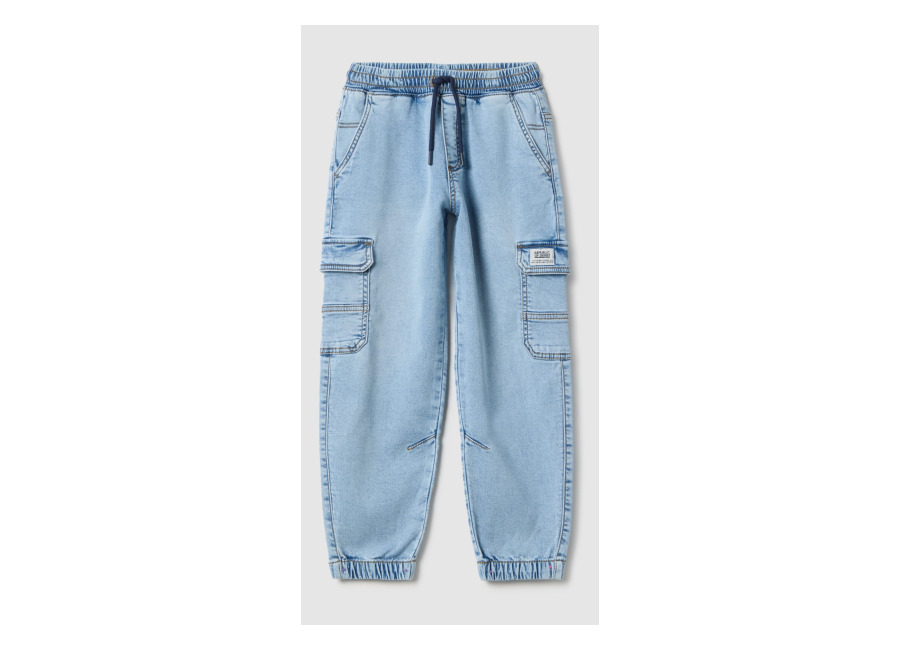Ovs KIDS Vaqueros Cargo Azul En Mezcla De Algodón Para Niños, Ajuste Regular Con Elástico, Niño, Azul claro, Talla: 3-4
