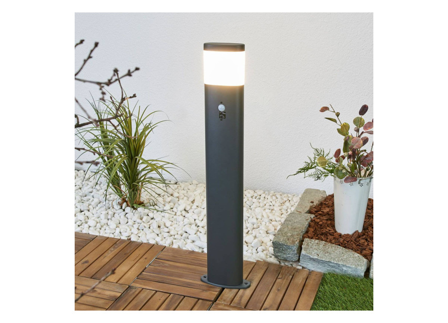 Lindby Bolardo luminoso LED Obri de Lindby, 80 cm, antracita, sensor