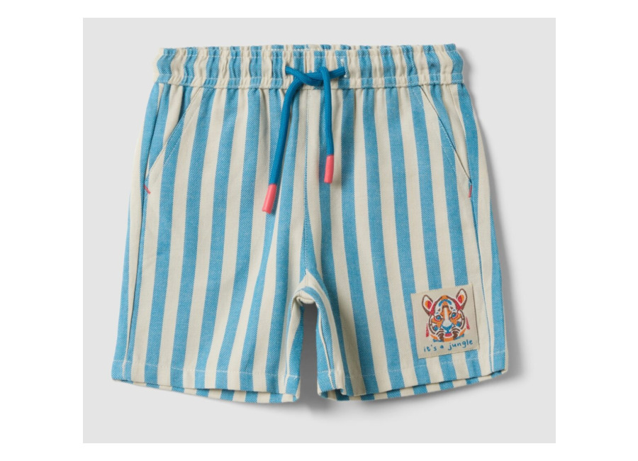 Fagottino Short Azul A Rayas De Algodón Puro Para Bebé Niño De Corte Recto, Niño, Blanco/azul claro, Talla: 18-24