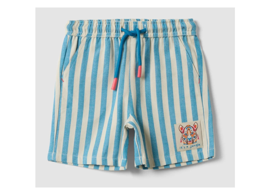 Fagottino Short Azul A Rayas De Algodón Puro Para Bebé Niño De Corte Recto, Niño, Blanco/azul claro, Talla: 24-30