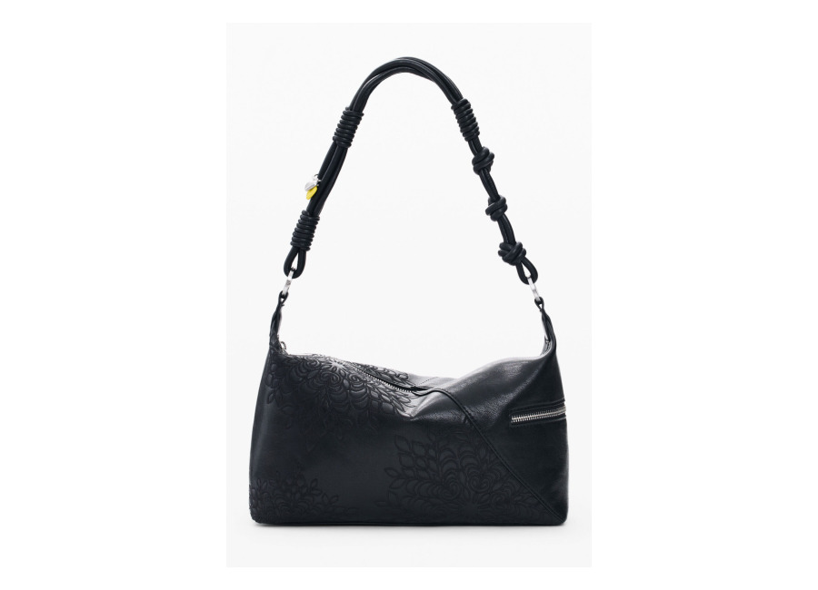 Desigual Bolso Mediano bordados, Mujer, Poliuretano, Negro, U