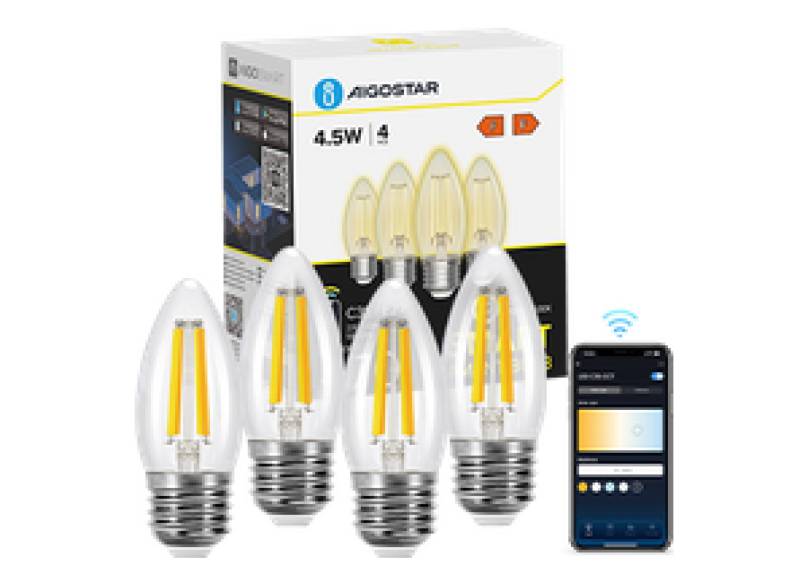Aigostar Edison Bombillas Alexa LED E27 Bombillas Inteligentes 4.5W 470LM WIFI Bombilla Vintage C35 Bombi