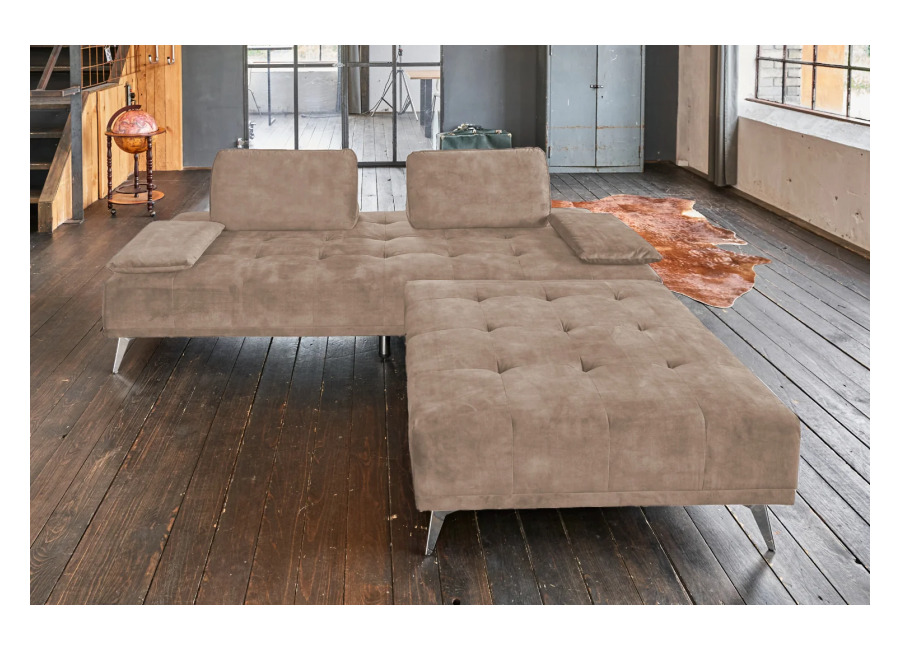Kawola Sofá KAWOLA WIOLO, sofá cama tipo sofá diván con Puf, terciopelo color topo