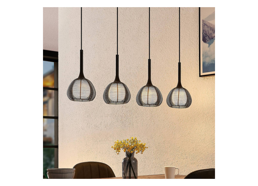 Lucande Tetira colgante, 4 luces, largo, negro