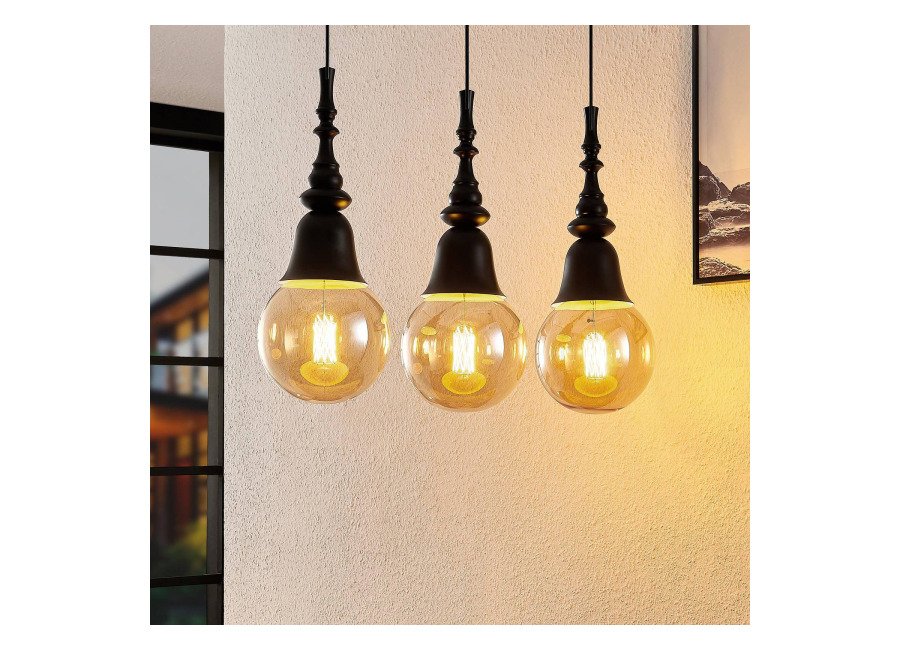 Lucande Gesja colgante, 3 luces, largo, negro