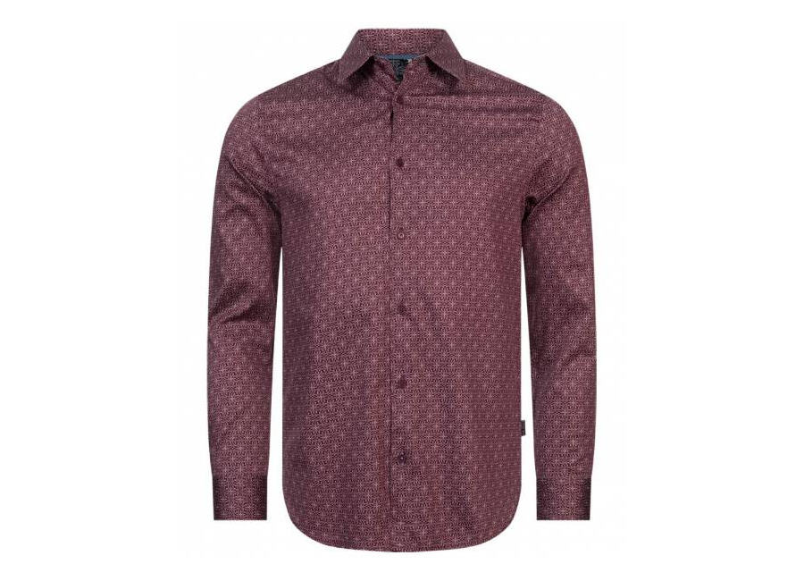 Ted Baker Pavia Star Geo Print Hombre Camisa de manga larga 272176-MARRÓN