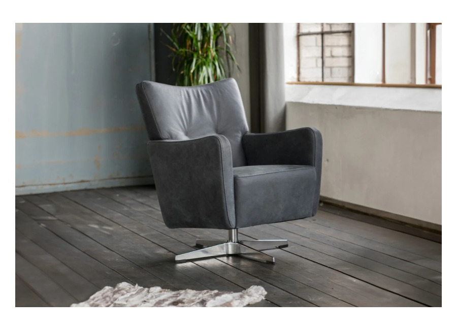 Kawola Sillón KAWOLA sillón giratorio ALINE cuero negro 68x87x72 cm (W/H/D)