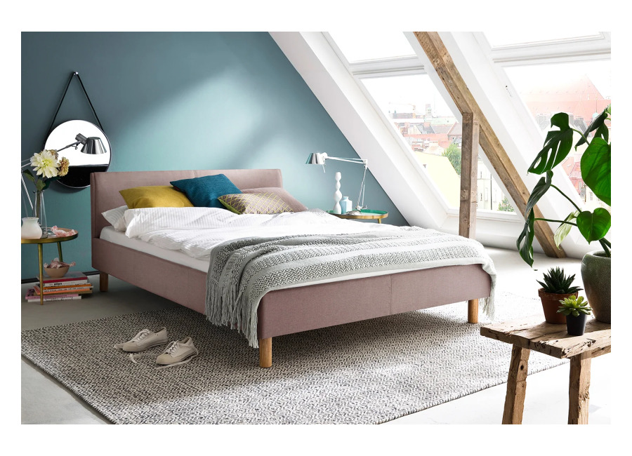 Kawola cama LEO cama tapizada tela rosa