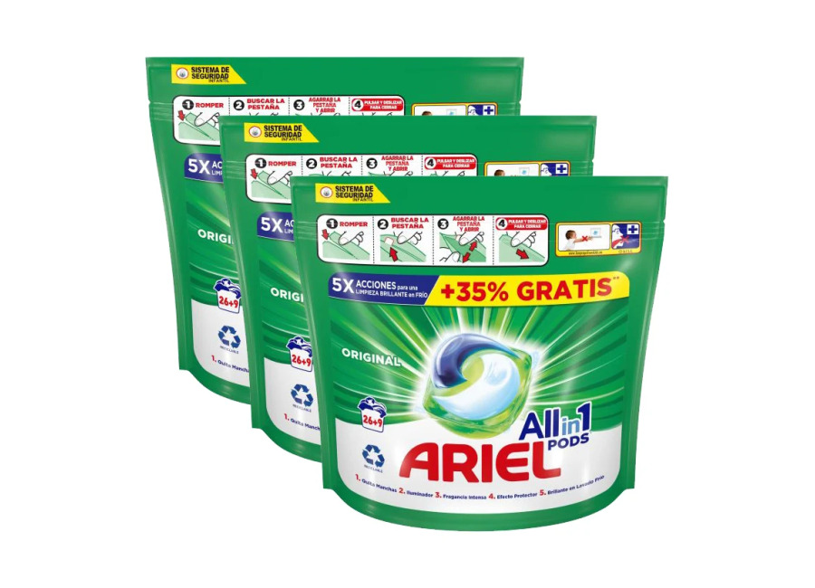 Ariel All-in-1 Pods Detergente Líquido – Pack de 3 De 26+9 (Total 105 Cápsulas) | Limpieza…