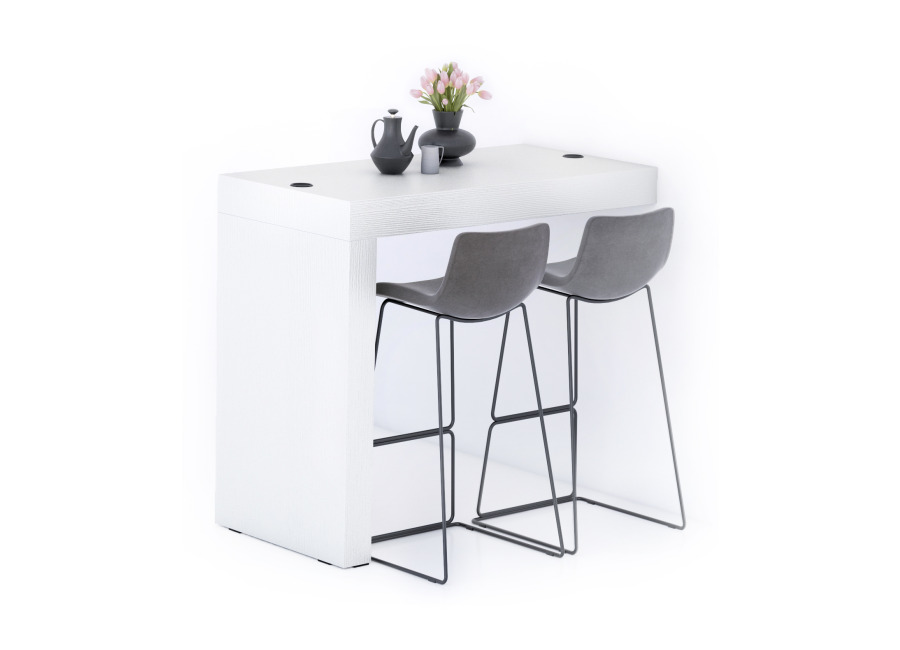 Mobili Fiver Península Evolution 120×60, Fresno Blanco con cargador inalámbrico