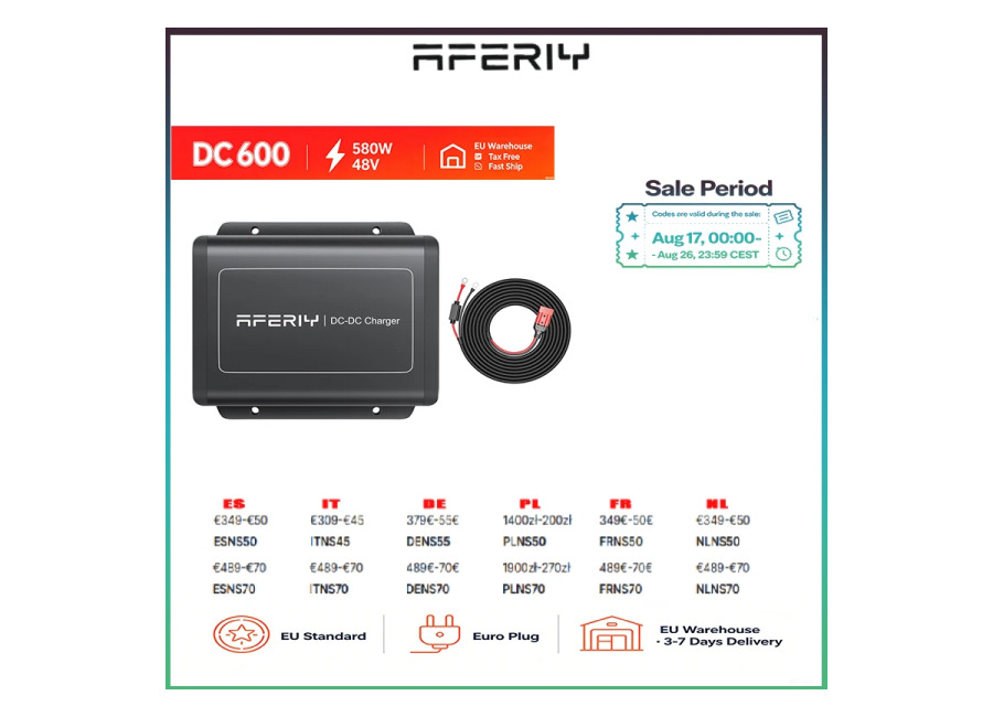 Cargador DC-DC AFERIY DC600 de 580W 48V, 6 Veces Más Rápido que el Encendedor de Cigarrillos,…