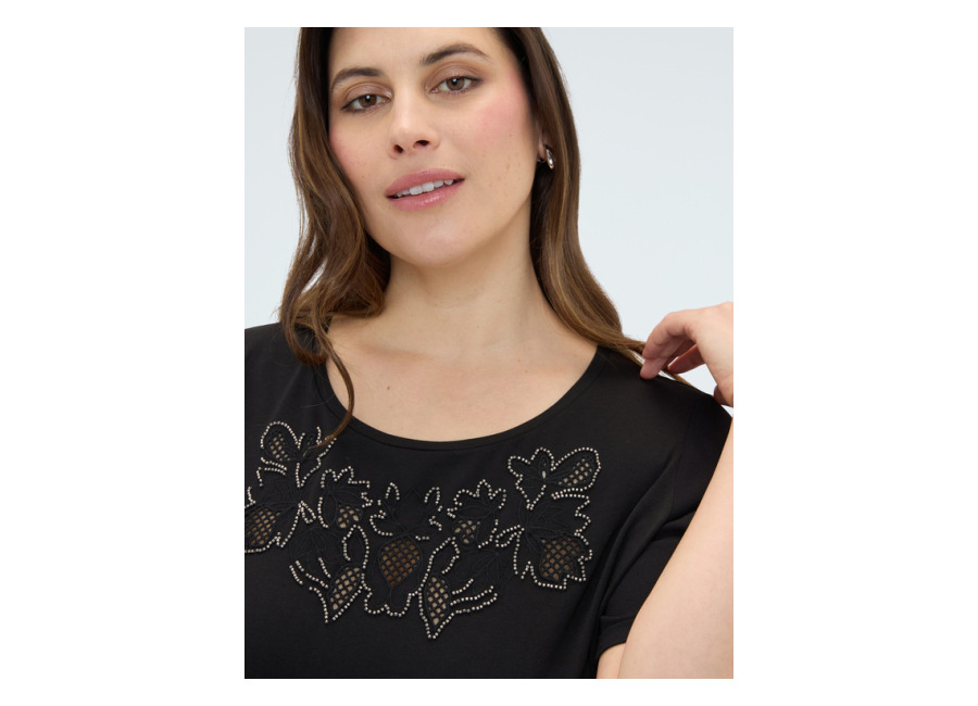Fiorella Rubino Camiseta bimaterial con bordado flora