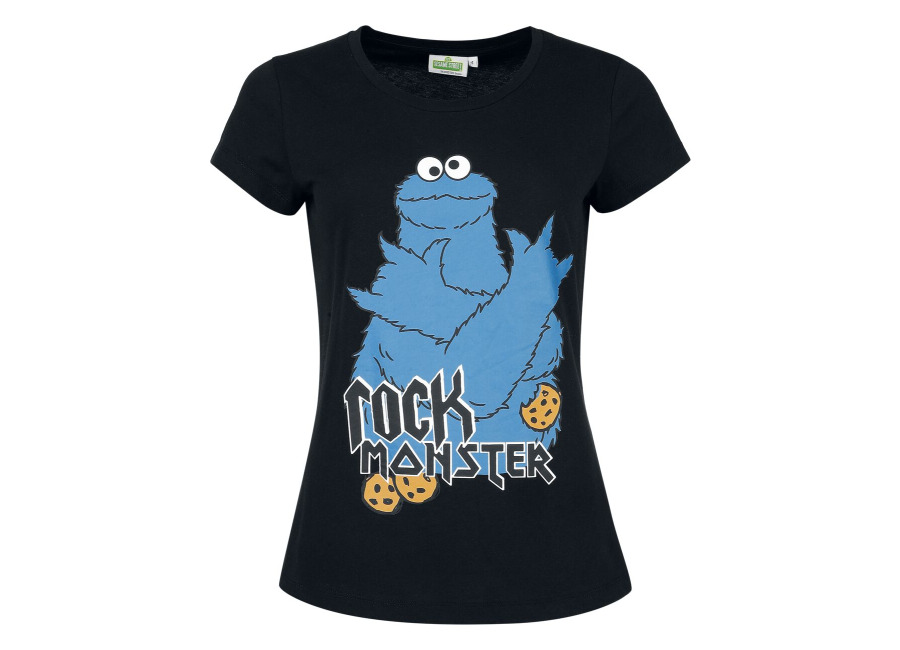 Barrio Sesamo Camiseta de Barrio Sesamo – Rock Monster – S M – para Mujer – Negro