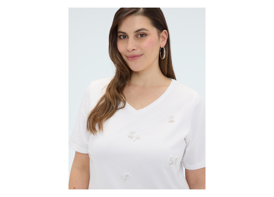 Fiorella Rubino Camiseta de algodón con flores de cuenta