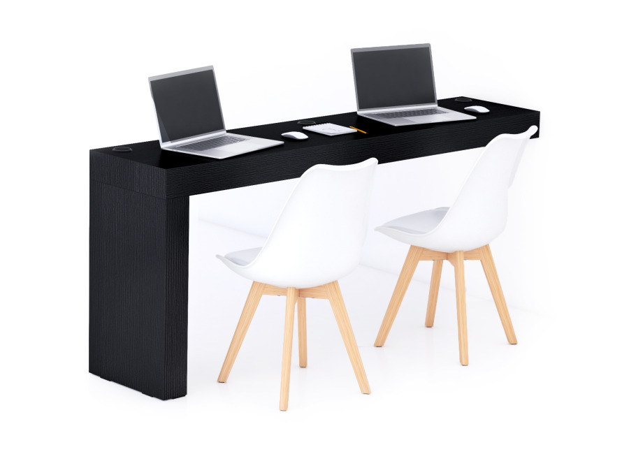Mobili Fiver Escritorio Evolution 180×40, Madera Negra con una pata y cargador inalámbrico