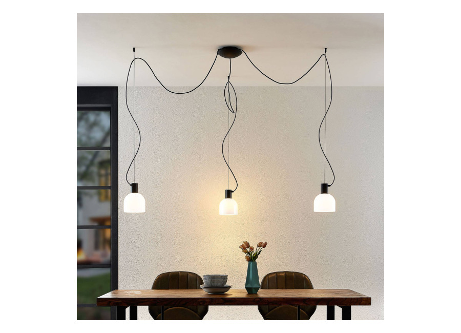 Lucande Serina lámpara colgante, 3 luces, blanco