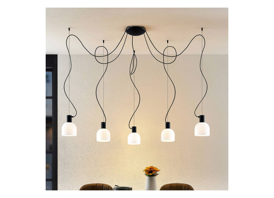 Lucande Serina lámpara colgante, 5 luces, blanco