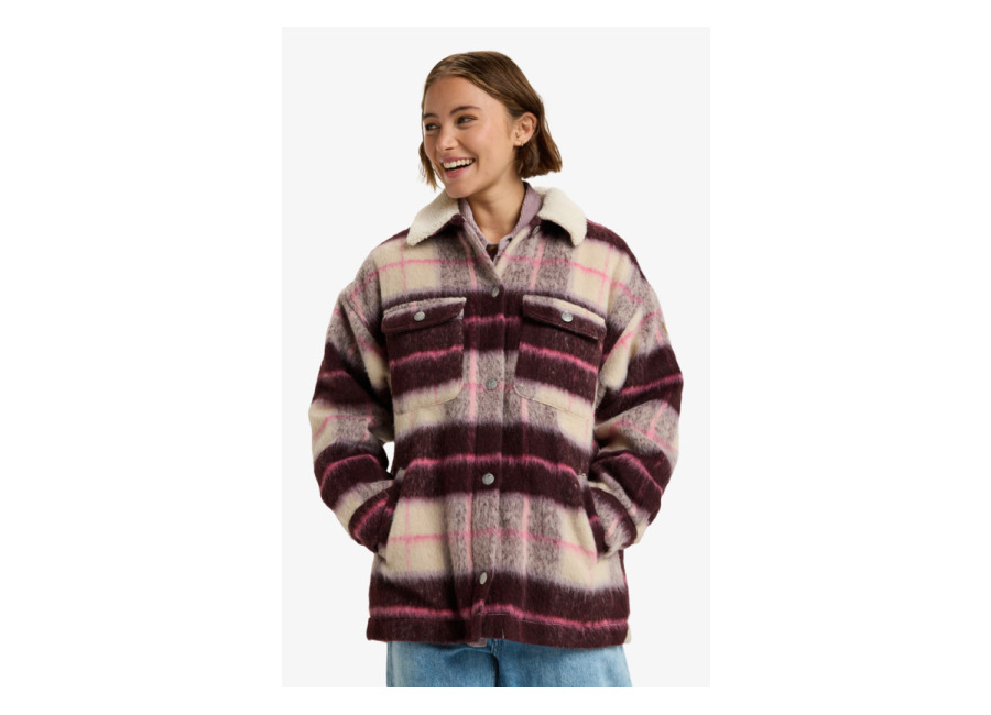 Roxy Passage Of Time – Abrigo a cuadros estilo camisa Beige mujer