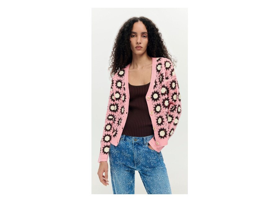 Desigual Cárdigan crochet rosa, Mujer, Rojo