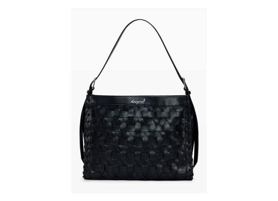 Desigual Bolso mediano trenzado, Mujer, Poliuretano, Negro, U