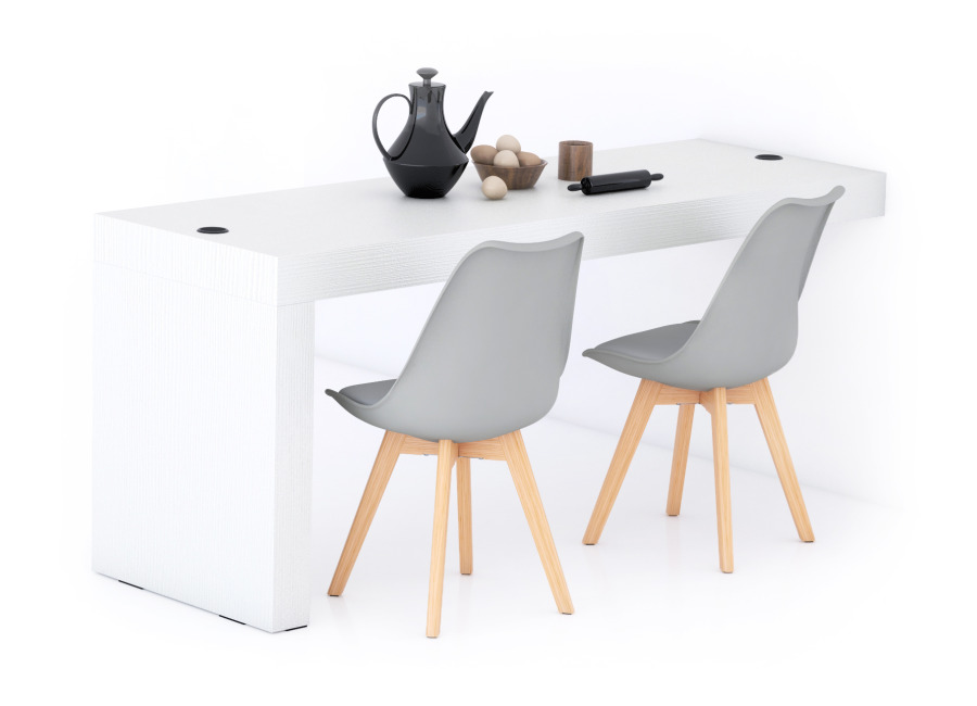 Mobili Fiver Mesa de comedor Evolution 180×60, fresno blanco con una pata y cargador inalámbrico