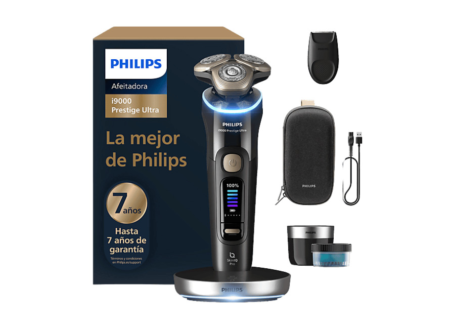 Philips Afeitadora – Philips i9000 Prestige Ultra /31, SkinIQ Pro, Levanta y Corta, 5 modos, 60 min, Recortador Precisión, 7 años garantía, Negro