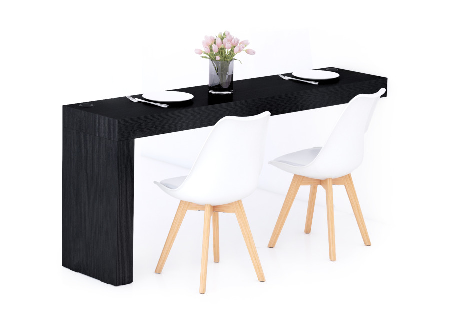 Mobili Fiver Mesa de comedor Evolution 180×40, Madera Negra con una pata y cargador inalámbrico