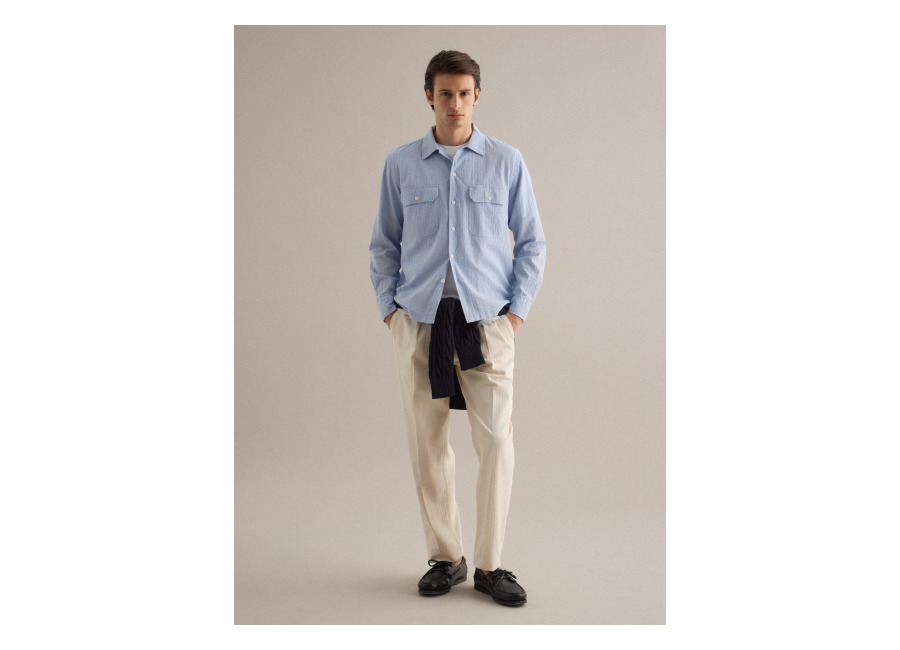Piombo Camisa Azul De Algodón Elástico, Manga Larga, Ajuste Regular, Hombre, Azul claro, Talla: