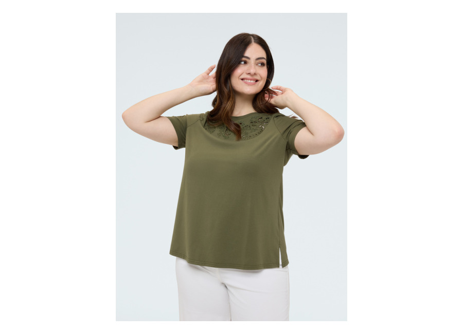 Fiorella Rubino Camiseta de algodón con encaje y tachuela