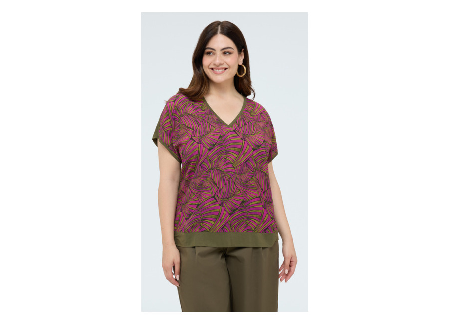 Fiorella Rubino Camiseta bimaterial con estampado y mangas kimono
